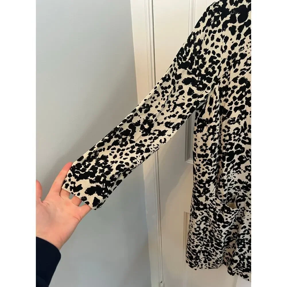 J.Crew Jules Shift Dress Snowcat Leopard Print Black Long Sleeve Mini Women's S